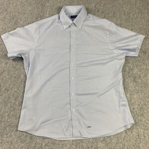 Proper Cloth Shirt Mens Large Blue White Striped Button Down Short Sleeve Casual